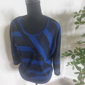 Mix & Co. Women's Blue and Black Longsleeve Blouse Size Medium